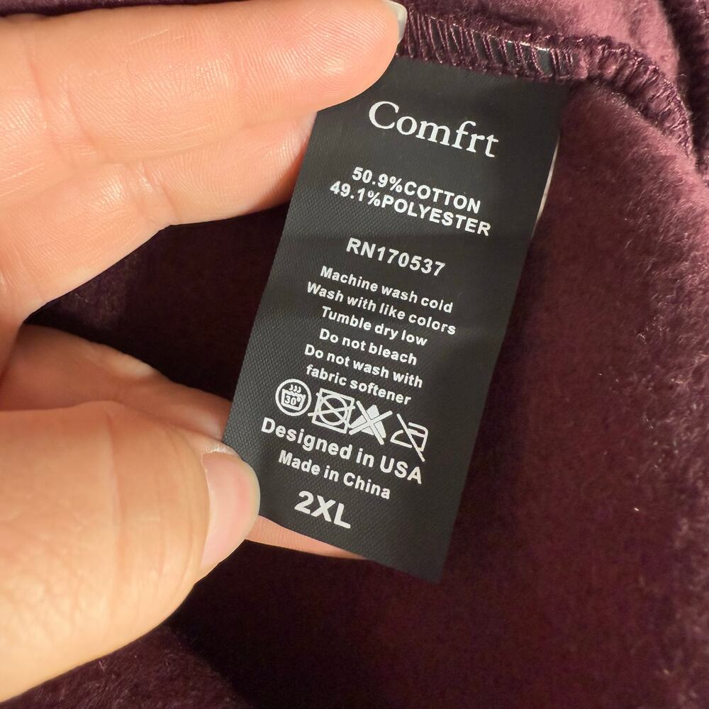 Comfrt Affirmation Zip Hoodie, Maroon, 2XL - Picture 6 of 7